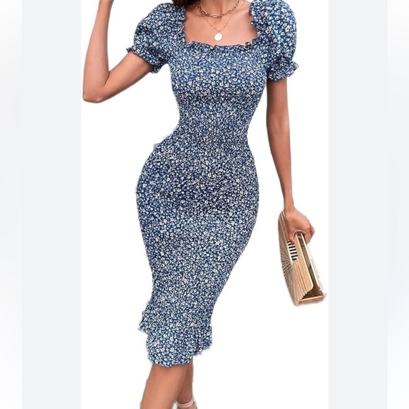 PRETTYGARDEN Summer Floral Sz XXL  Ruffle Hem Bodycon Mermaid Cocktail - Picture 2 of 10